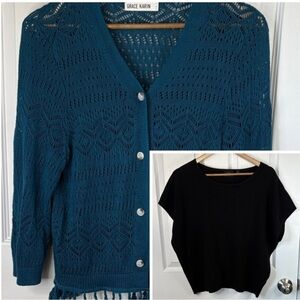 2 for 1 Bundle Cyrus L Elegant Black Women's Blouse/Grace Karin L Teal Cardi